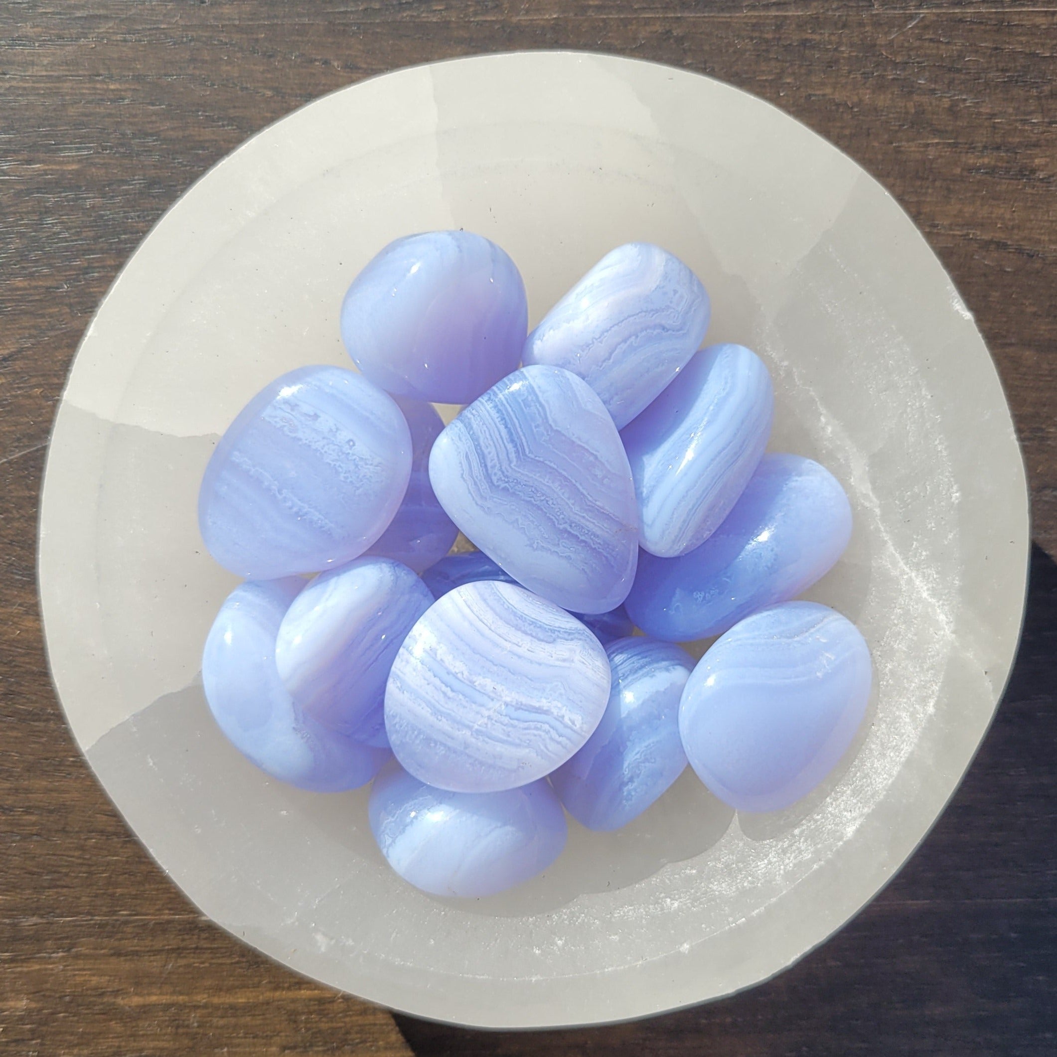 Blue Lace Agate Tumblestones in Bowl