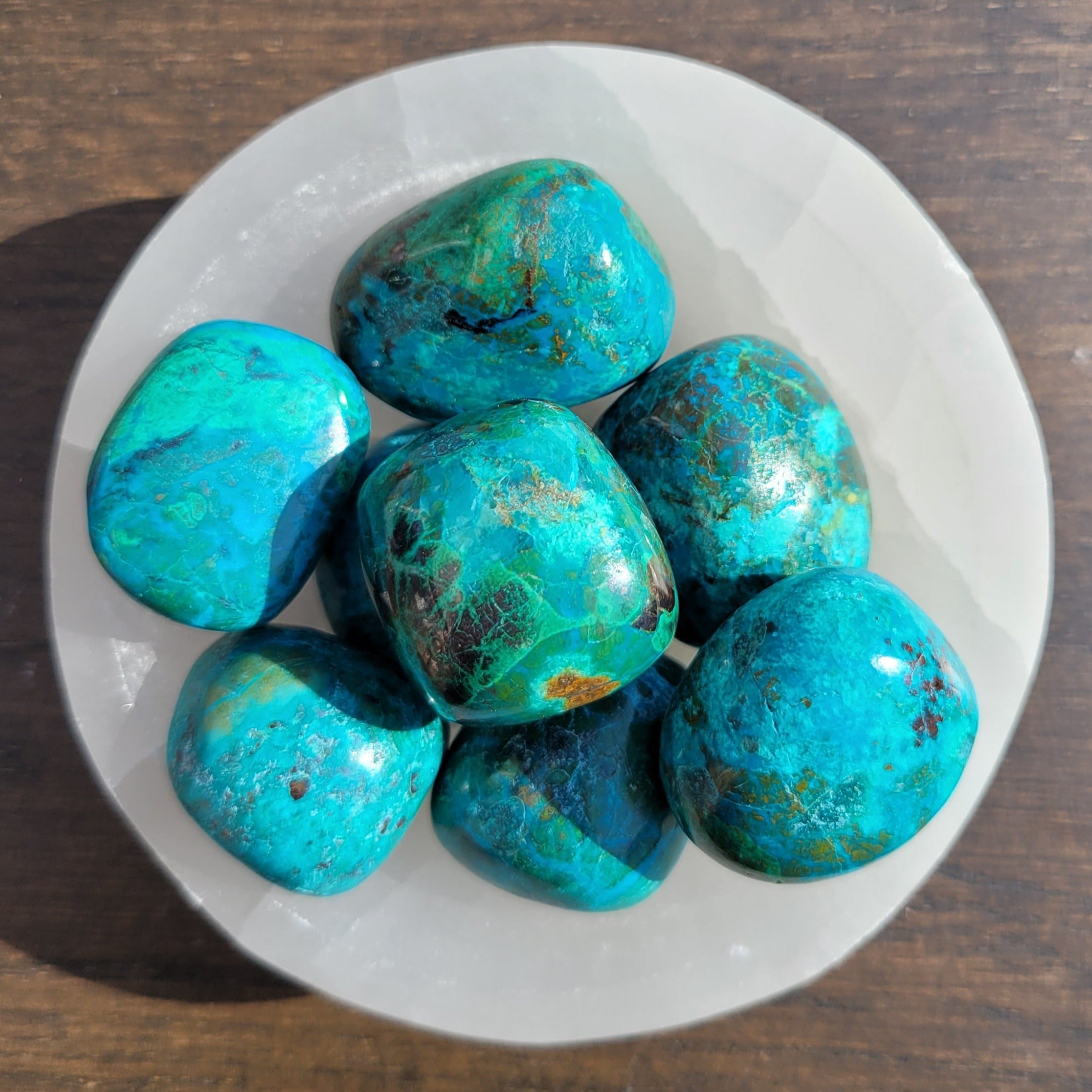 Chrysocolla Tumblestones in Bowl