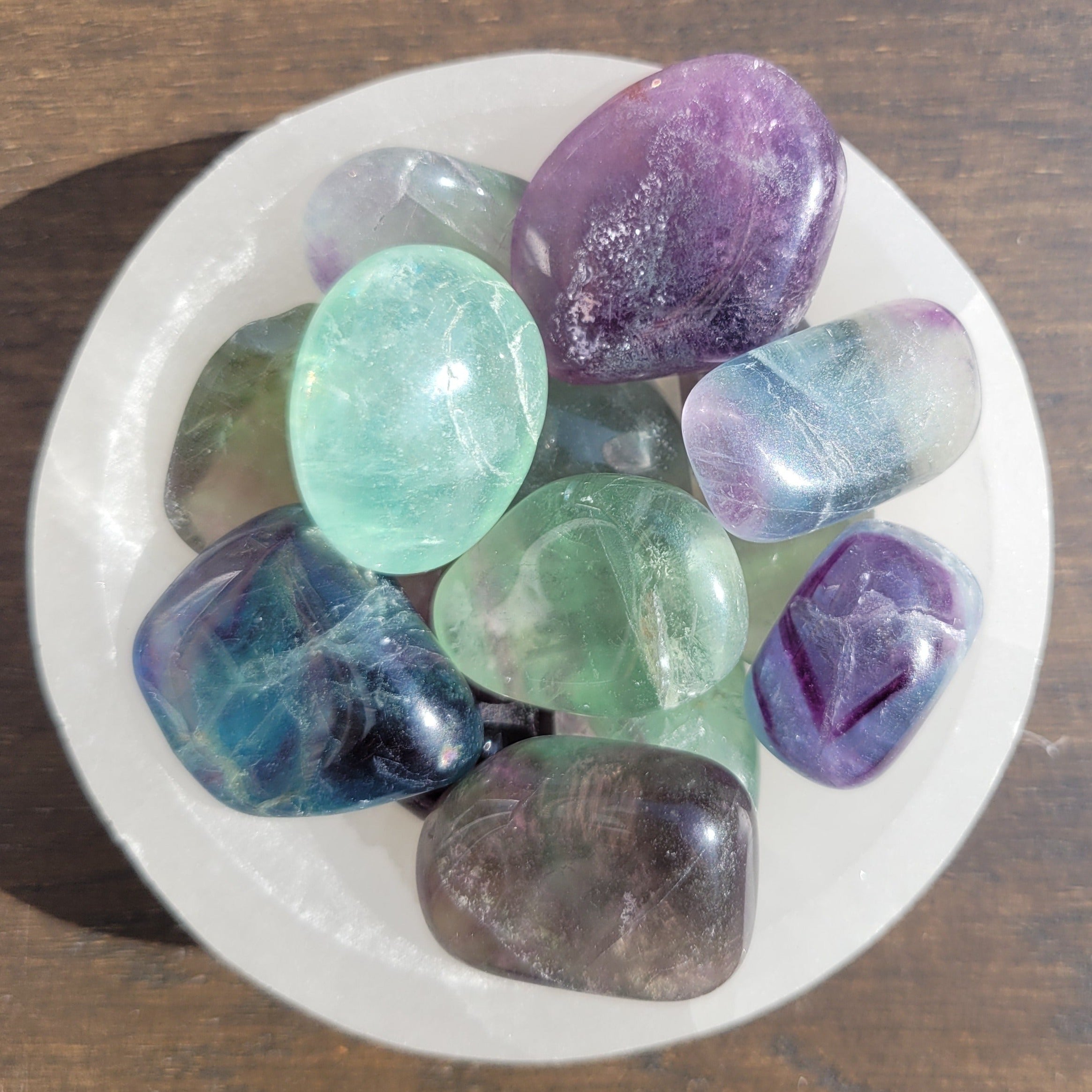 Fluorite Tumblestones in Bowl