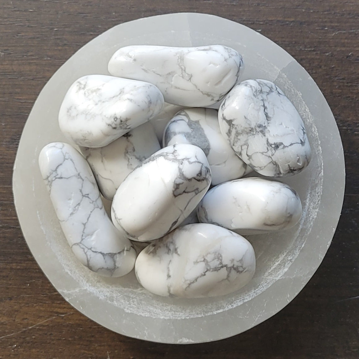 Magnesite (Howlite) Tumblestones in Bowl