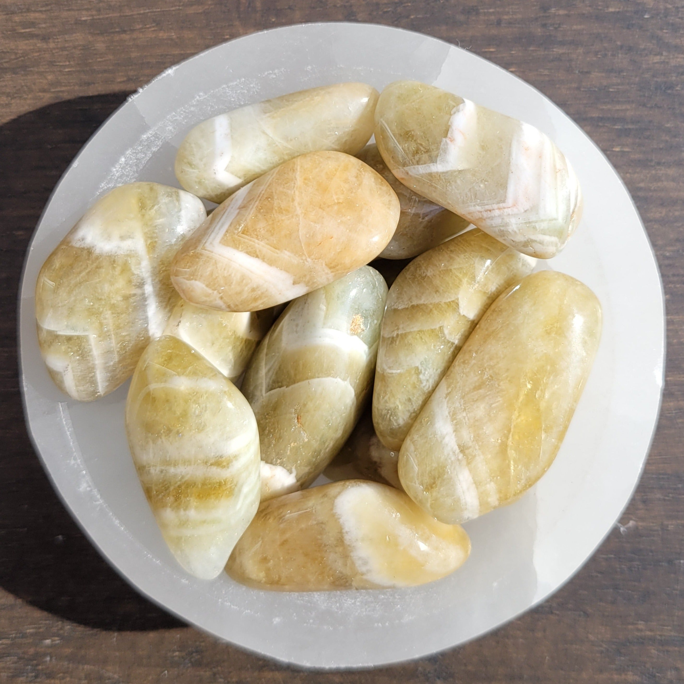 Prasiolite Tumblestones in Bowl