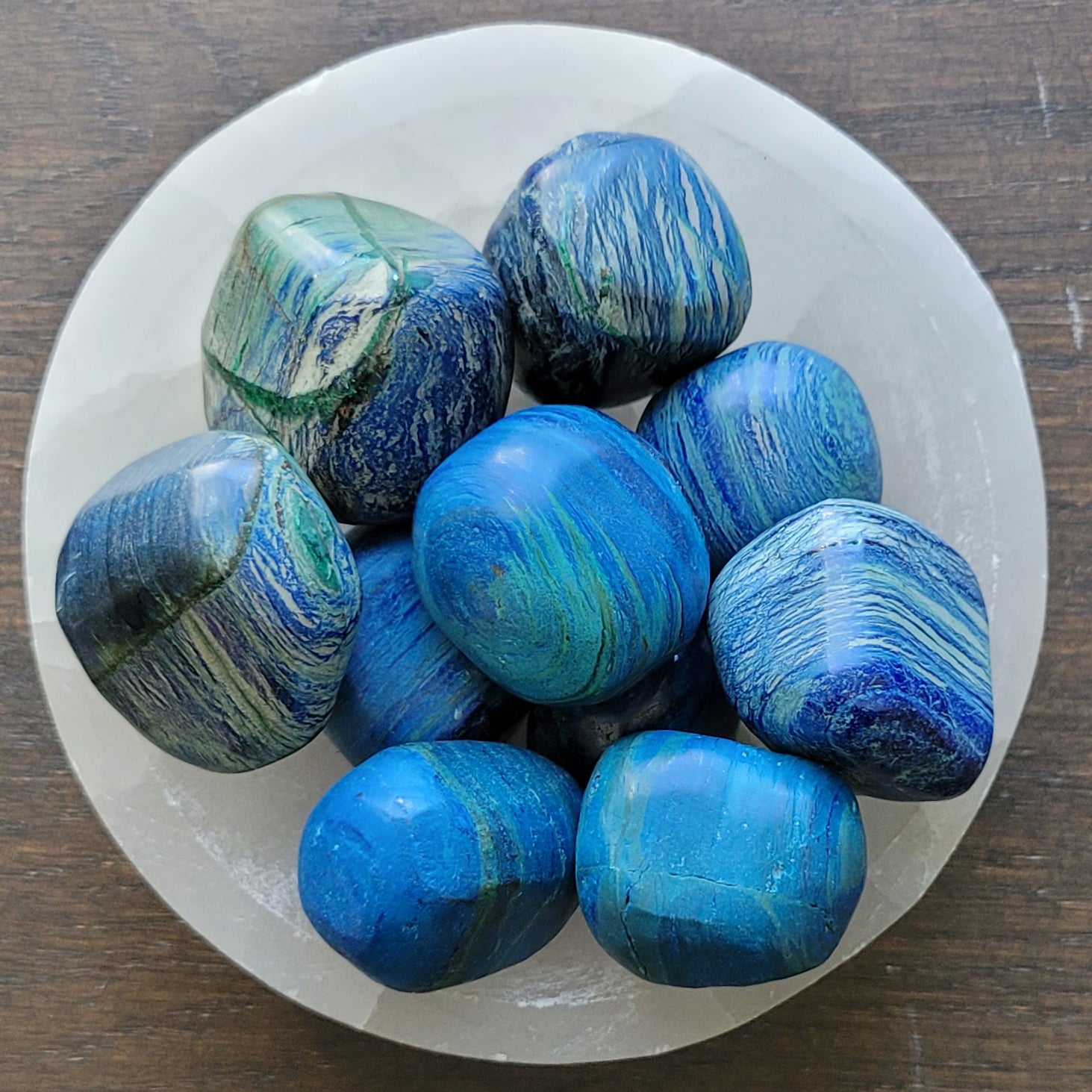 Azurite Tumblestones in Bowl