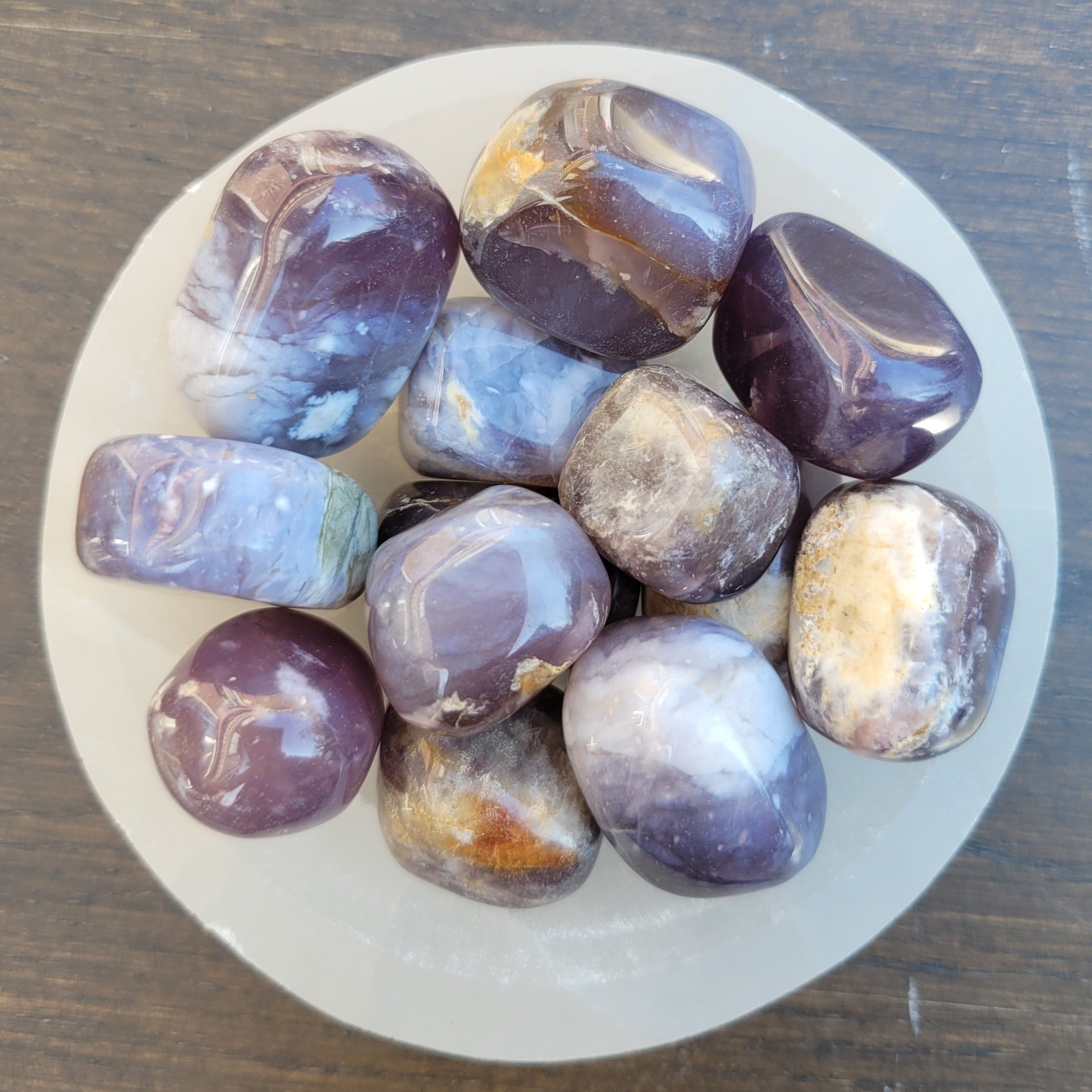 Purple Chalcedony Tumblestones in Bowl