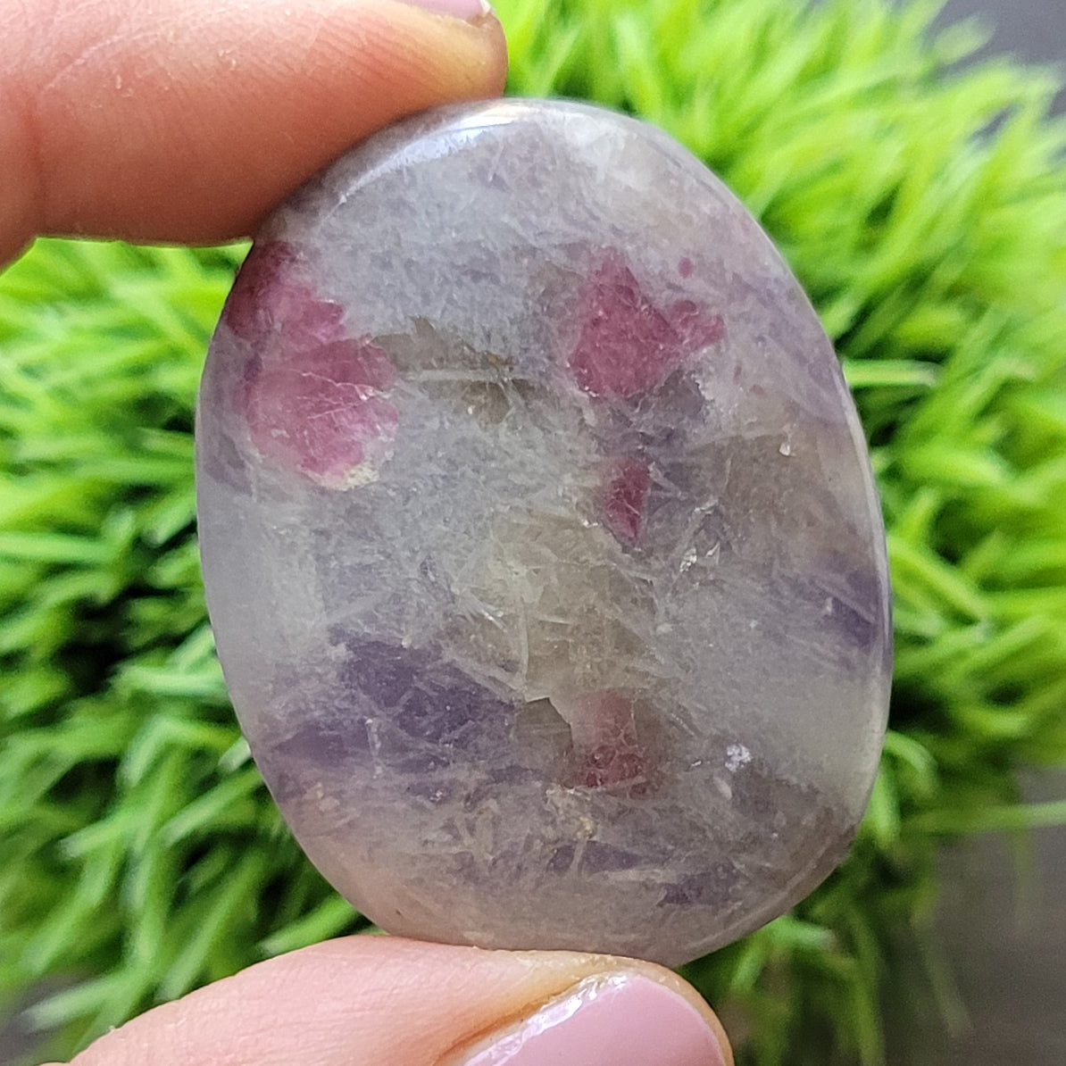 Rubellite in Lepidolite Pocket Stone / Pebble